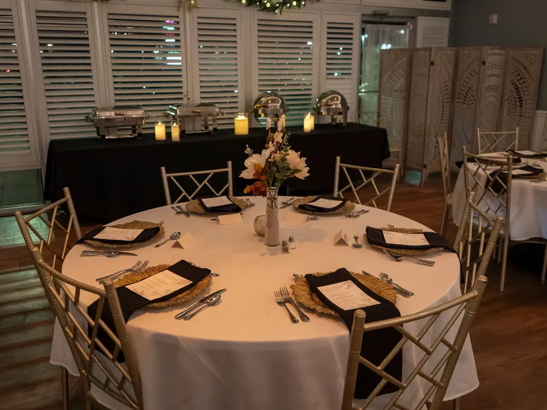 Table setting for a private event in The Room at JohnnyLukes.