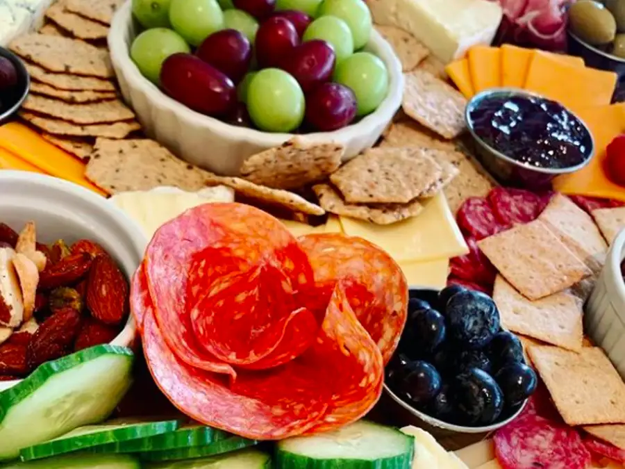 The Room Banquet Private Dining JohnnyLukes Event Space Bar Charcuterie Fruit Grapes Veggies